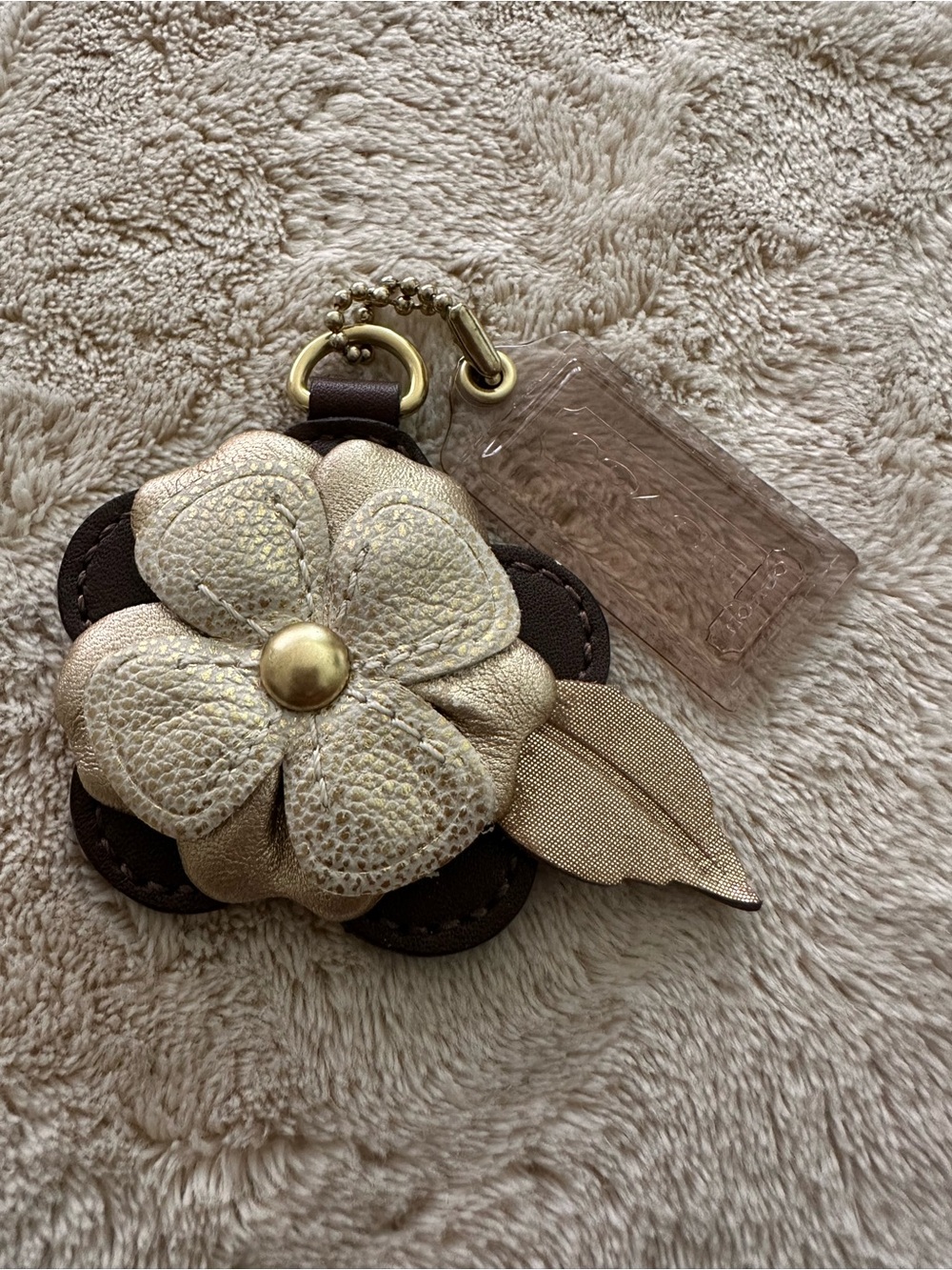 Floral Leather Bag Charm - Gold & Brown